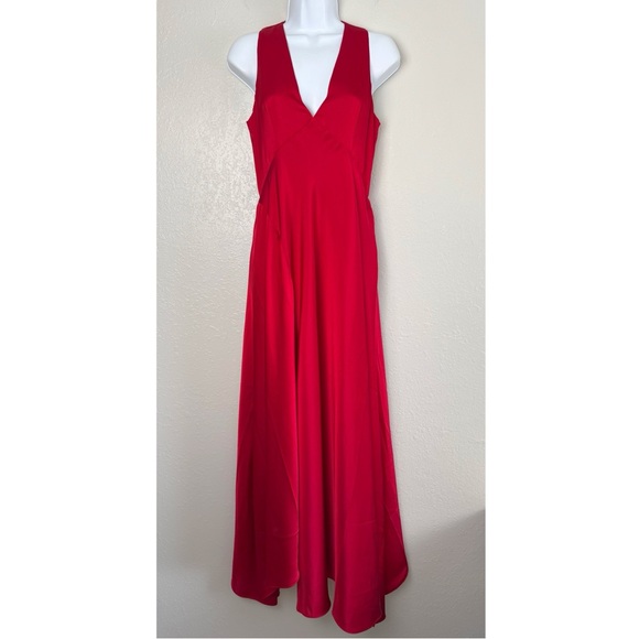Halogen red v-neck empire waist gown maxi dress satin S - Picture 2 of 13